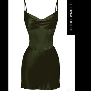 HEIRESS BEVERLY HILLS DEEP GREEN CORSET SATIN SLIP DRESS